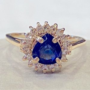 14K Ceylon Sapphire Diamond Ring GORGEOUS!